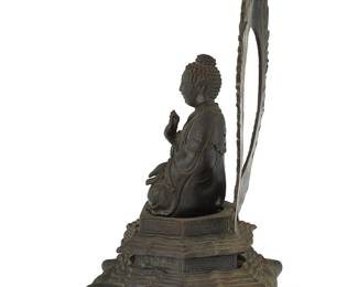 1292
An Asian bronze figure of Amitabha
20th century
With flaming prabhamandala, raised on a footed base
11" H x 7.5" W x 5.5" D
Estimate: $400 - $600
