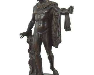 1214
An Italian patinated bronze figure of the Apollo Belvedere
19th/early 20th century
Unmarked
After the antique
10.125" H x 6.125" W x 4.25" D
Estimate: $400 - $600