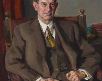 1194
Louis L. Betts
(1873-1961)
Portrait of Elbridge A. Stuart, 1946
Oil on canvas
Signed upper right: Louis Betts
40" H x 29.25" W
Estimate: $800 - $1,200