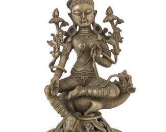 1309
An Asian silvered bronze figure of Green Tara
19th century or later
14.25" H x 7.5" Dia.
Estimate: $600 - $800