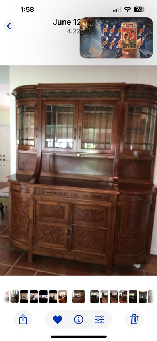 Antique European Marble-Top Buffet / Bar Cabinet – Circa 1930s

Description:
Elegant antique European buffet cabinet featuring a solid marble top and beautifully crafted hardwood construction. Circa 1930s–1940s, this piece offers timeless design, original patina, and excellent functionality. Interior shelving provides ample storage for barware, serving pieces, or china. Perfect as a statement bar, dining buffet, or entry focal piece. Very good vintage condition. Heavy, solid, and built to last generations.
$3500