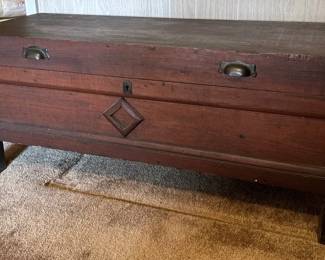Vintage Dark Wood Coffer/Blanket Chest With Diamond-Shaped Inlay