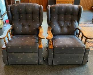 LA-Z-BOY Cloth w/ Wooden Arms Rocking Chair Pair