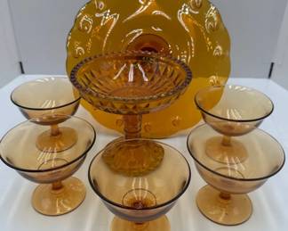 Vintage Amber Glassware: 7pcs