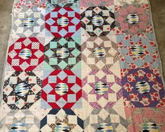 Vintage Handmade Feed Sack Style Quilt