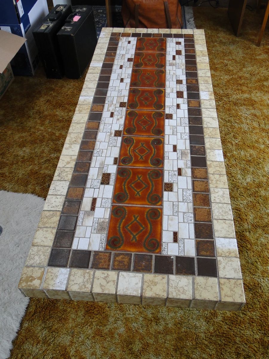 Mid Century Modern Tile Table purchased in Geneva Switzerland. Possibly Roger Capron.