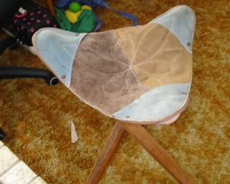 Vintage suede camel tripod chair