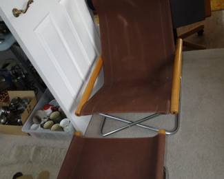 MCM Japanese Folding Chair with ottoman. Nychair X folding lounge chair and ottoman. Designed by Takeshi Nii in 1958. There are two of these.