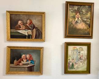 1950s? Oil on canvas pair of young lovers… Oil on board Girl in field… 1960s original watercolor.