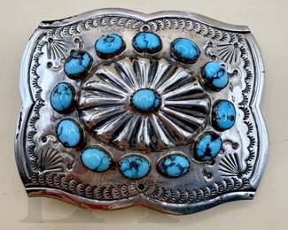 STERLING & TURQUOISE BELT BUCKLE