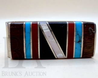 NATIVE INLAID STONE SILVER MONEY CLIP