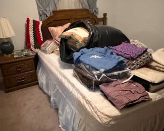 Bedroom set, afghans, clothing
