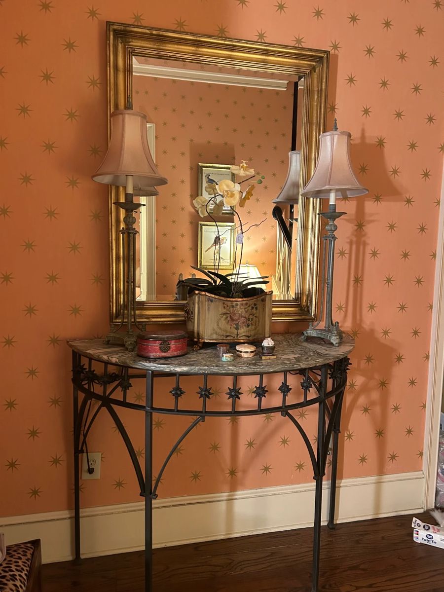 Iron Marble Demilune Console