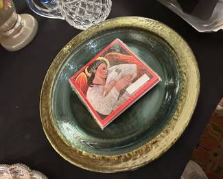 Green Gold Glass Chargers