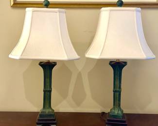 Pair of Asian Verdigris lamps