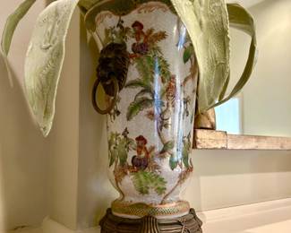 Pair Porcelain Vases with Lions Heads handles