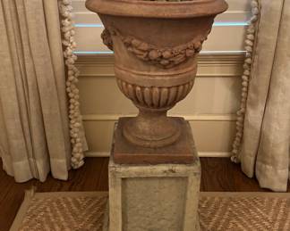 Terra Cotta Urn, Concrete Pedestal