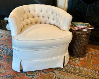 Tufted White Barrel Back Chair