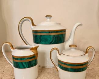 Christian Dior Gaudron Malachite Coffee Pot, Creamer and Sugar