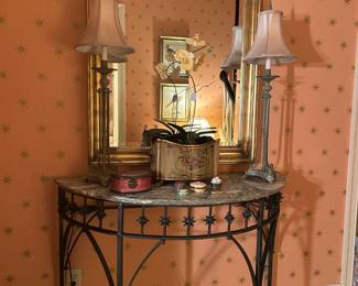Iron Marble Demilune Console