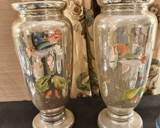 Hand painted Mercury Glass Vases