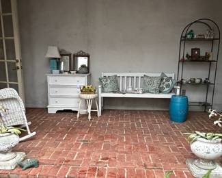 White Garden Bench, White Wicker Stool