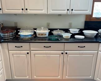 vintage cookware including Pyrex and Corning Ware
