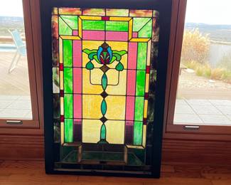 antique stained glass panel