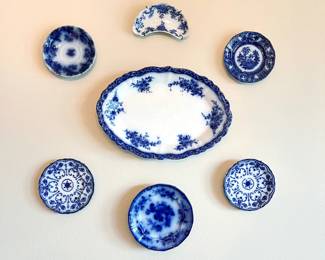 antique Flow Blue china pieces