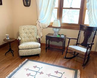 antique rocking chairs, antique barley twist side table