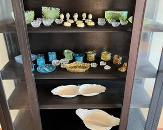 vintage glass including vaseline glass, Lenox china serving pieces