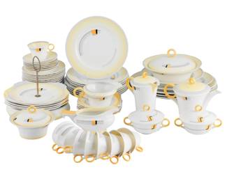 Art Deco Shelley Luncheon China Set, Block and Band Pattern