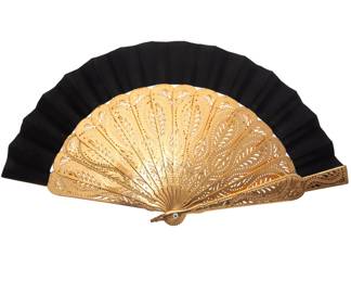 Art Deco Gilt and Black Satin Fan