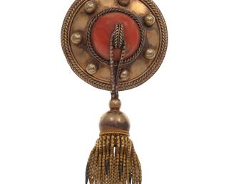 Victorian Coral, 14k Yellow Gold Tassel Brooch
