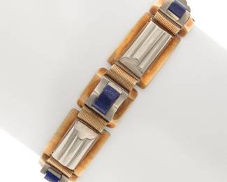Art Deco Lapis Lazuli, 14k Yellow and White Gold Bracelet