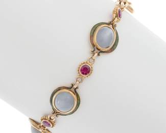 Star Sapphire, Ruby, Enamel, 14k Bracelet