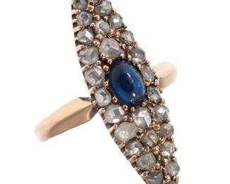Victorian Diamond, Sapphire, 14k Rose Gold Ring