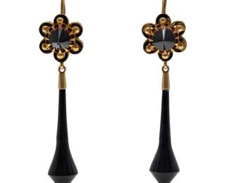 Pair of Victorian Onyx, Enamel, 14k Yellow Gold Earrings