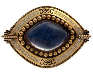 Victorian Crystal, Enamel, Yellow Gold Pin Pendant