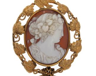 Antique Shell Cameo, 14k Yellow Gold Pin