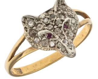 Diamond, Ruby, Silver, 9k Fox Ring