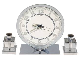 Pair of Art Deco Style candle holders and a table clock