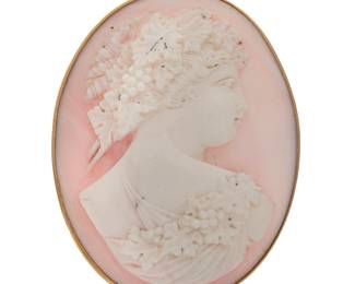 Conch Shell Cameo, 14k Yellow Gold Pin