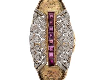 Art Deco Style Diamond, Ruby, 18k, Platinum Ring