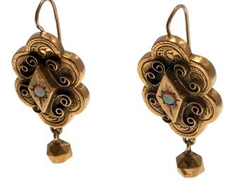 Pair of Victorian Opal, 14k Yellow Gold Earrings