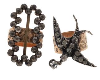 Two Cut Steel, Silver, 10k Yellow Gold Rings