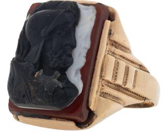 Gent's Art Deco Hardstone Cameo, 10k Yellow Gold Ring
