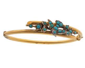 Victorian Turquoise, Yellow Gold Swallow Bracelet