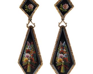 Pair of Micro Mosaic, 14k Day and Night Earrings