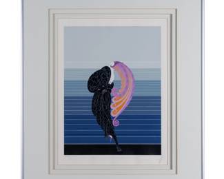 Erte (Romain de Tirtoff) (Russian/French, 1892-1990). Beauty and the Beast, from the series Twenties Remembered Suite, 1977. Color screenprint on wove paper, signed in pencil numbered 263/300, with margins, published by Circle Fine Art Corporation, Chicago, printed at Chicago Serigraphic Workshop, framed. (not examined out of frame). 18 x 13 1/2in. (45.7 x 34.5cm/image). 31 x 25 1/2in. (78.8 x 64.8cm/frame). Literature: Lee 109.